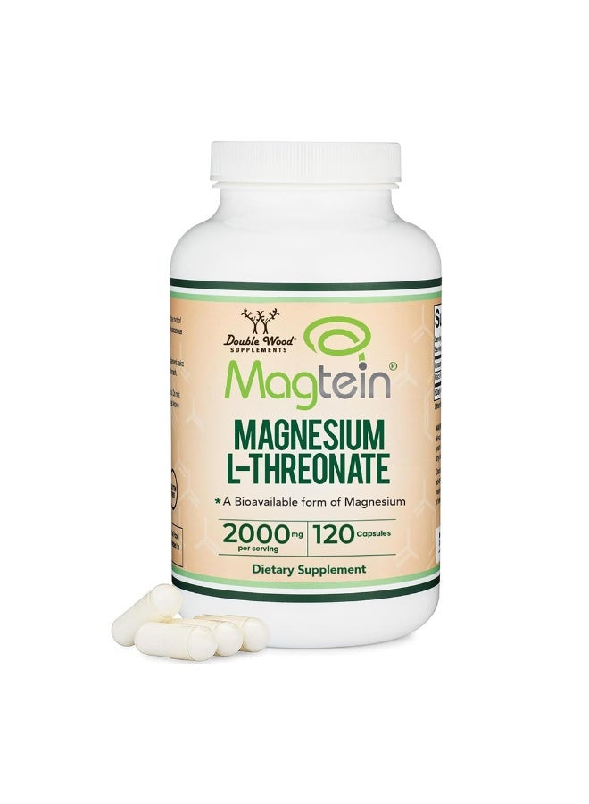 Magnesium L Threonate, Magtein, Sleep and Cognitive Support – High Absorption – Most Bioavailable Form of Magnesium – 2,000 mg – 120 Capsules - Image 1